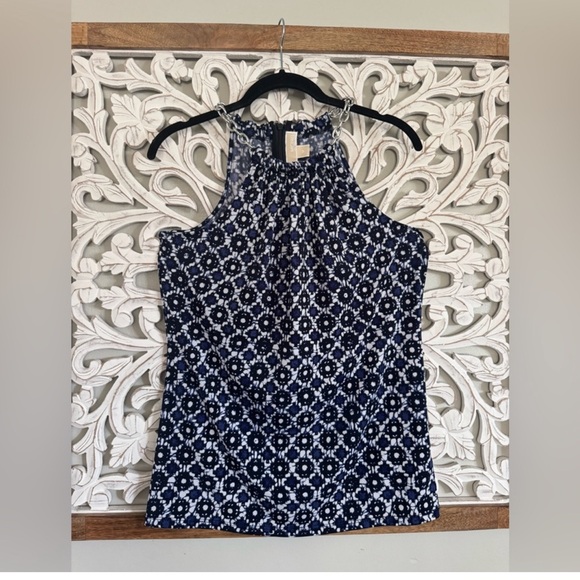 Michael Kors Blue Smocked Halter Tank Top - Picture 1 of 3